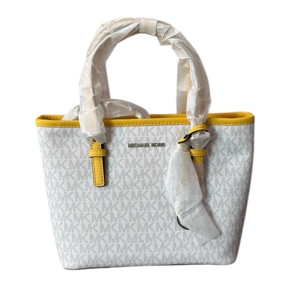 MICHAEL KORS Jet Set Travel Small Top Zip Tote Crossbody Bag White Yellow NEW - Picture 1 of 5